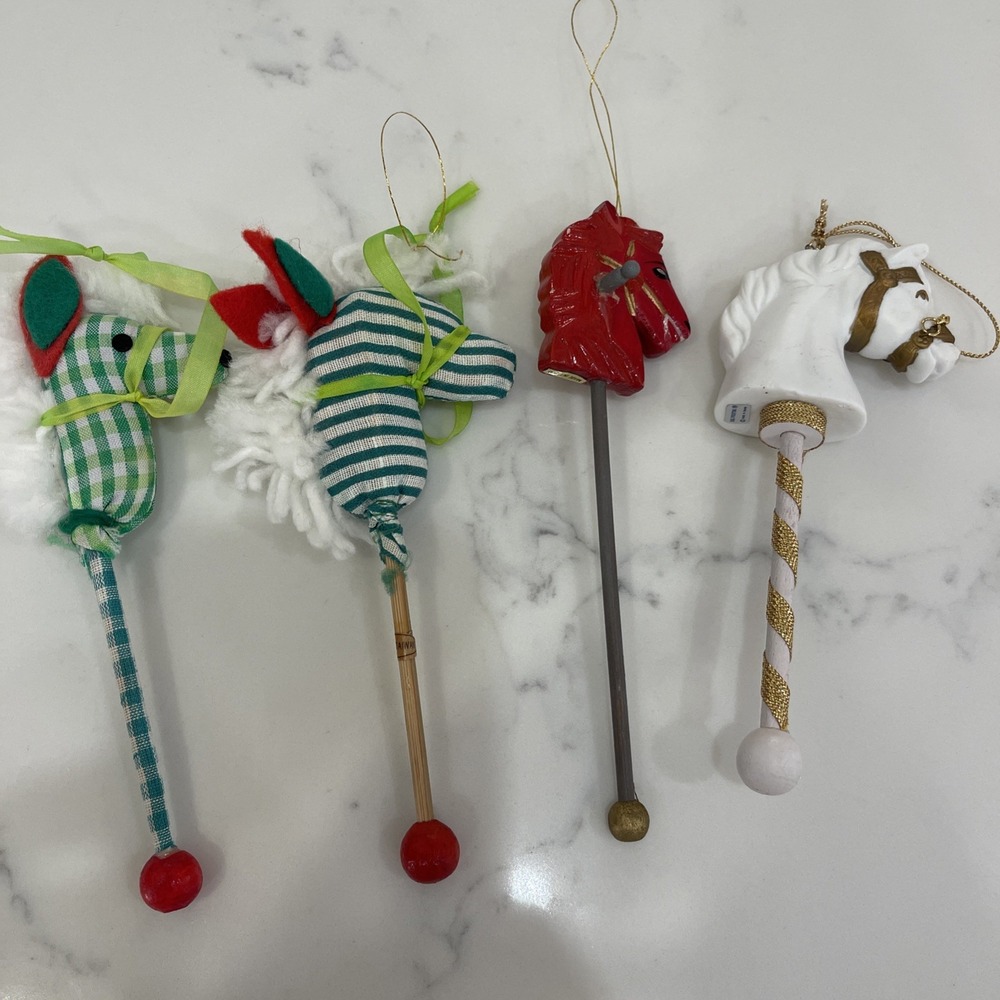 Vintage Silvestri Hobby Stick Horse Ornaments Taiwan Lot of 4 Christmas Decor